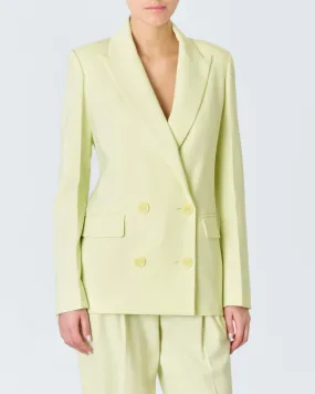 Blazer doppiopetto color lime in crêpe stretch con rever a lancia e tasche ai fianchi con patta