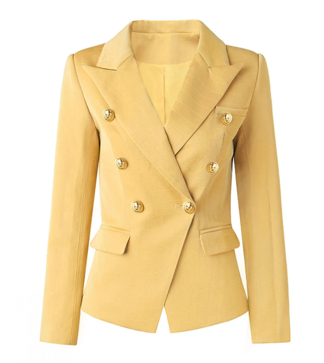 Blazer in pelle PU di qualità Giacca da donna alla moda con motivo a coccodrillo giallo Texure