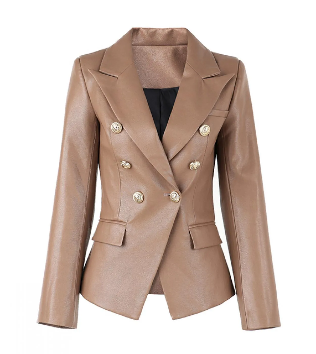 Blazer Jacket Donna 2022 New Office Fashion Pu Giacca in pelle Doppio petto Slim Fitness Qualità Casual Primavera Donna B