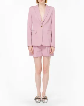 Blazer rosa in viscosa stretch con scollo a rever e bottone di chiusura dorato a specchio