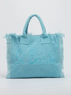 Borsa donna MC2 Saint Barth Vanity in canvas con patch logo Celeste