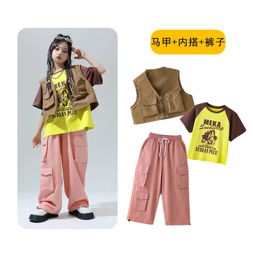 Danza di strada Abbigliamento alla moda per bambini Hiphop Hip-hop Tute per ragazzi Abbigliamento per spettacoli Ragazze Spettac