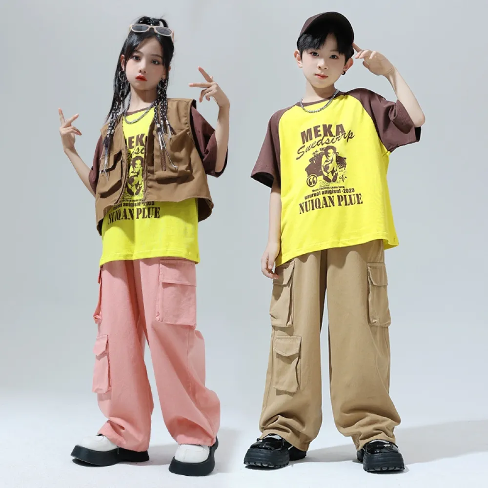 Danza di strada Abbigliamento alla moda per bambini Hiphop Hip-hop Tute per ragazzi Abbigliamento per spettacoli Ragazze Spettac