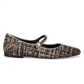 Flat Mary Jane Ballerina platino e multicolor in tessuto