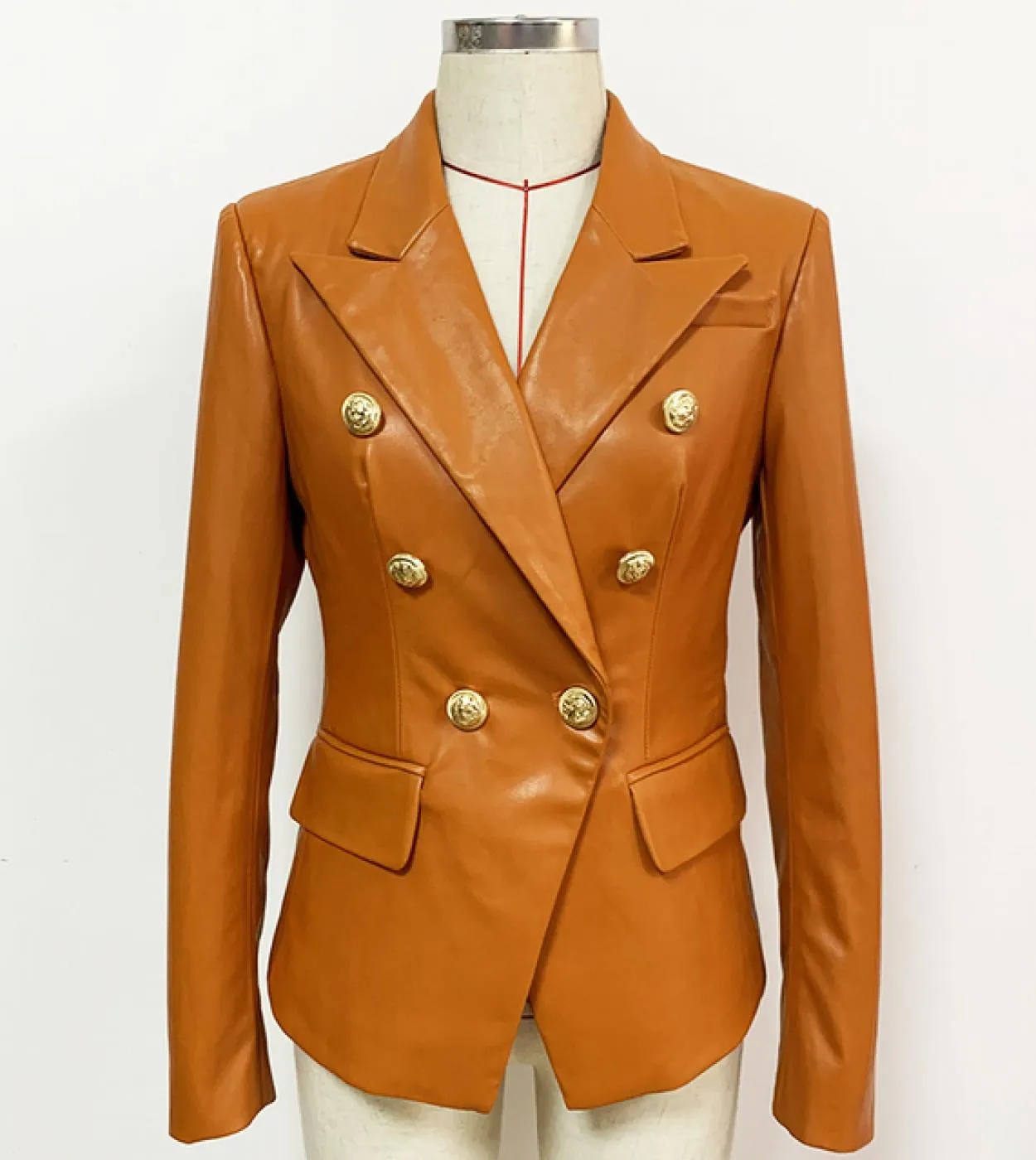 Giacca blazer in pelle sintetica con bottoni a doppio petto da donna in stile designer di alta qualità più nuova moda 2023 Bro