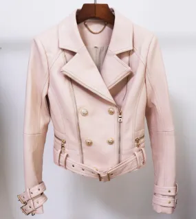 Giacca da moto in ecopelle donna autunno inverno New Black Pink Beige White Double Zipper Giacche in pelle di alta qualità