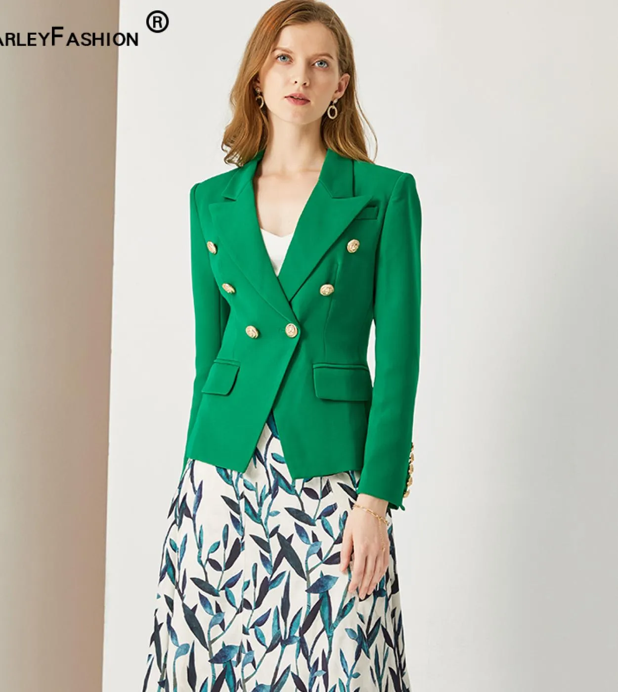 Harleyfashion Classic Design Donna Blazer casual stile elegante Tinta unita Slim Blazer verde autunno Blaze di alta qualità