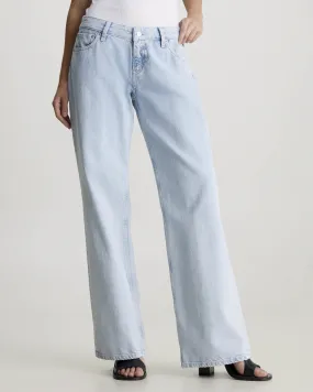 Jeans baggy lavaggio bleach in cotone riciclato a vita basso