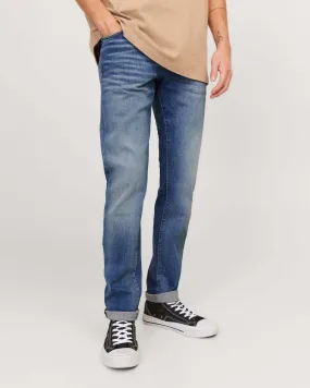 Jeans slim-fit a vita bassa in cotone stretch lavaggio chiaro con baffature e sabbiature