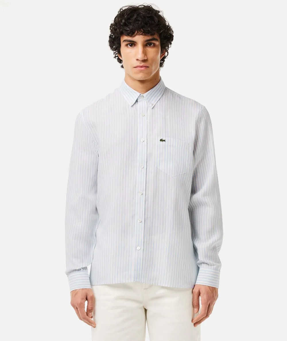 LACOSTE--Camicia a righe in lino