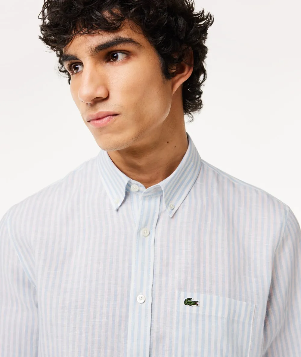 LACOSTE--Camicia a righe in lino