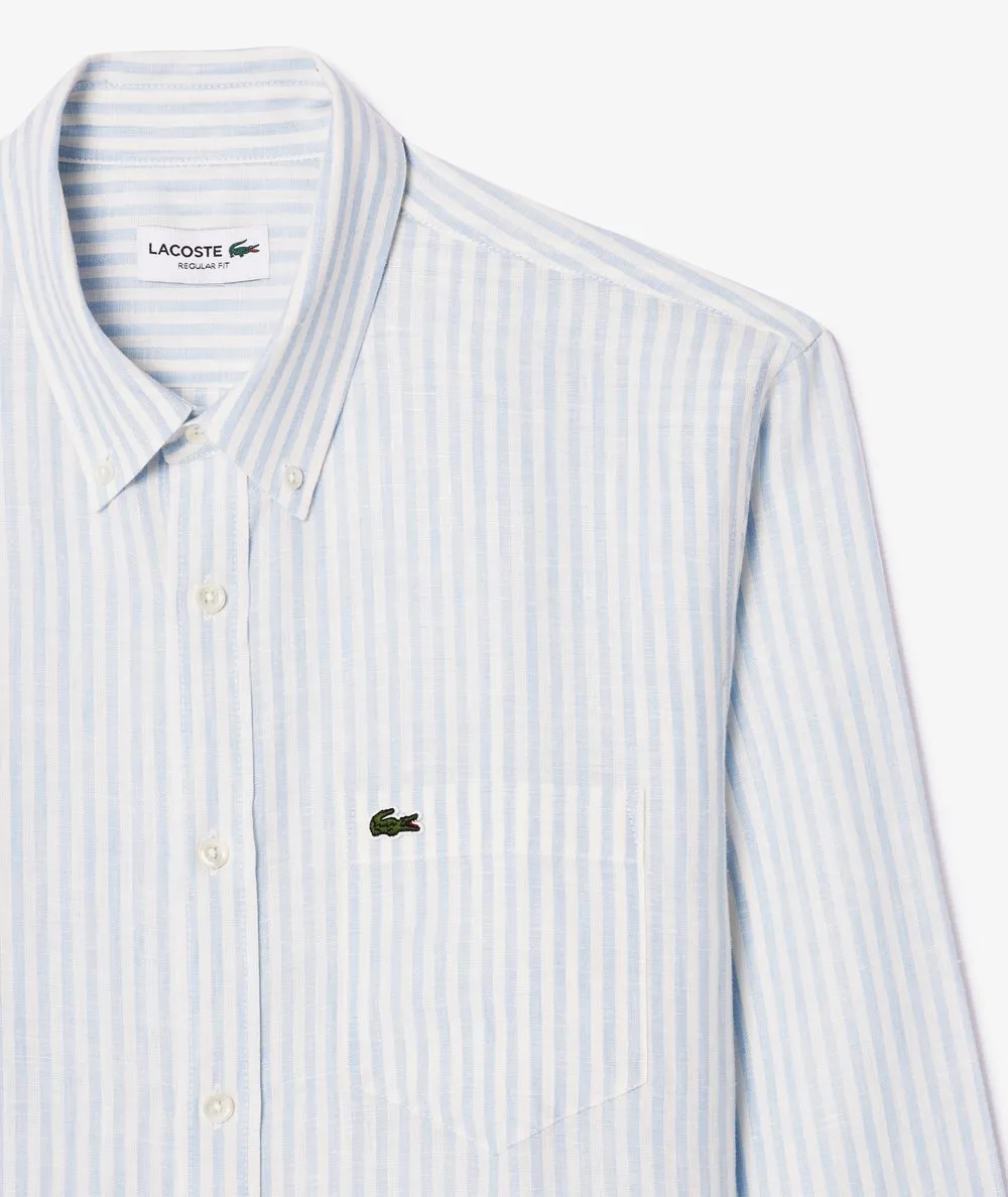 LACOSTE--Camicia a righe in lino