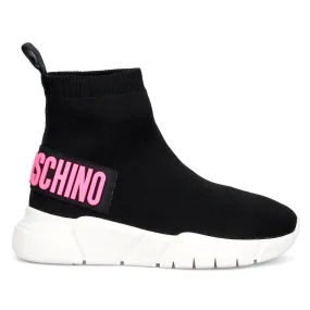 Running calzino Love Moschino in tessuto nero con brand fucsia