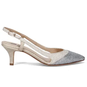 Slingback L'Arianna in glitter platino e argento con tacco medio