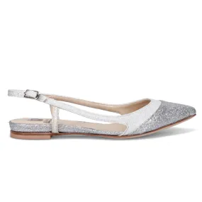 Slingback L'Arianna in glitter platino e argento con tacco piatto