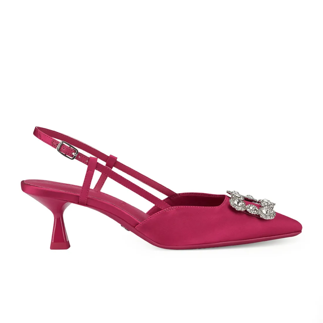 Slingback Tamaris in raso fucsia con accessorio di strass