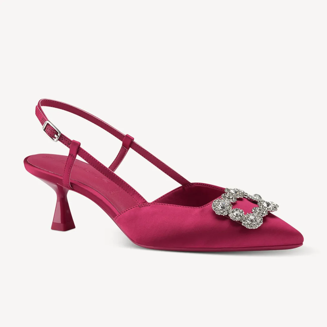 Slingback Tamaris in raso fucsia con accessorio di strass