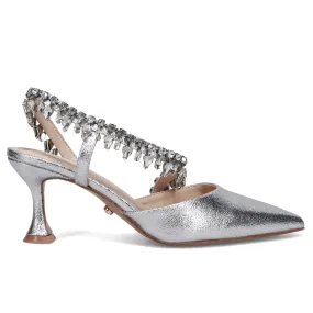 Slingback Twenty FourHaitch Jumana argento con cinturino di strass