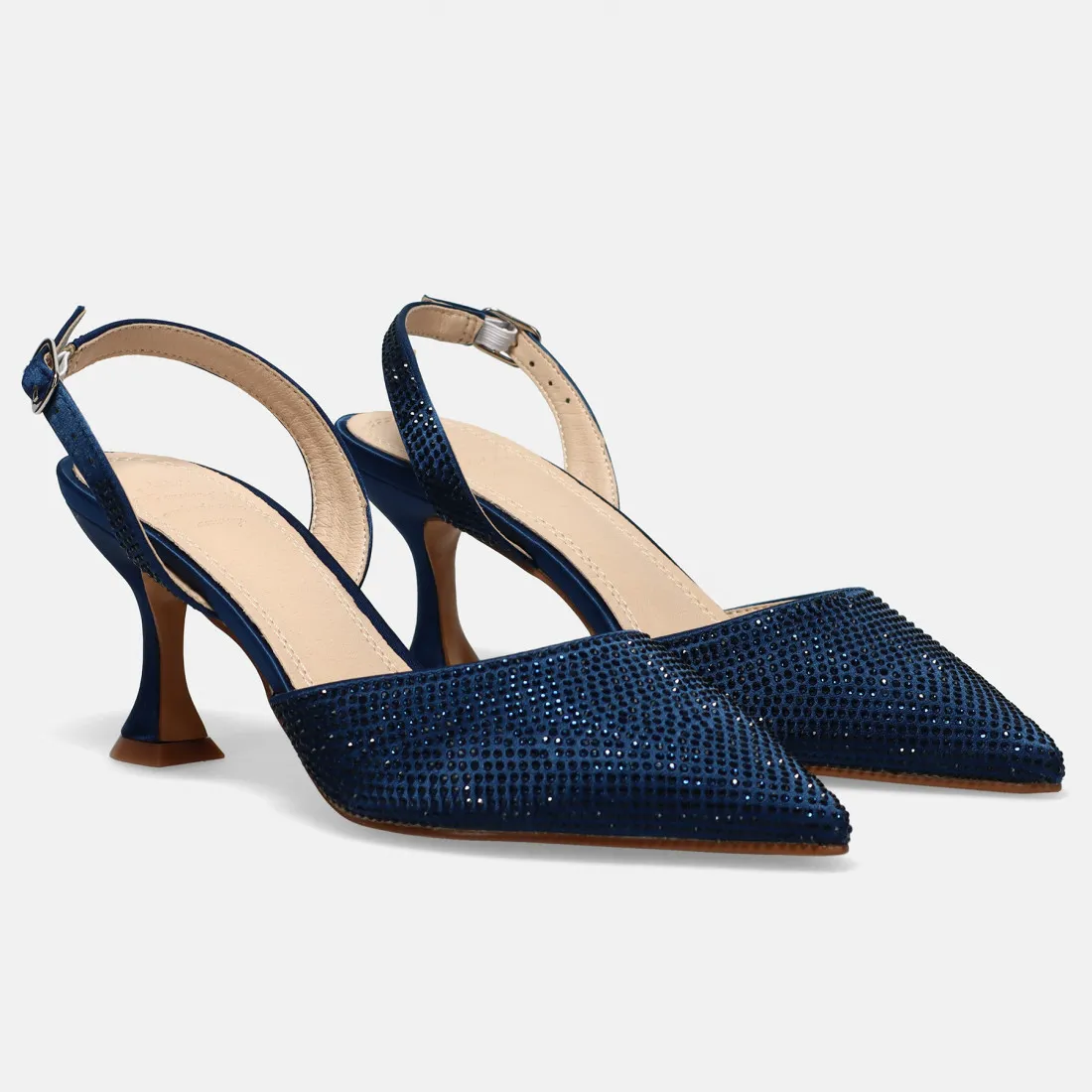 Slingback Twenty FourHaitch Vera in raso blu con strass