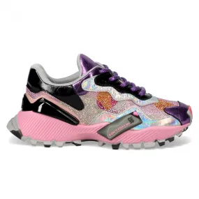 Sneaker CLJD L-Landing rosa e viola con strass multicolor