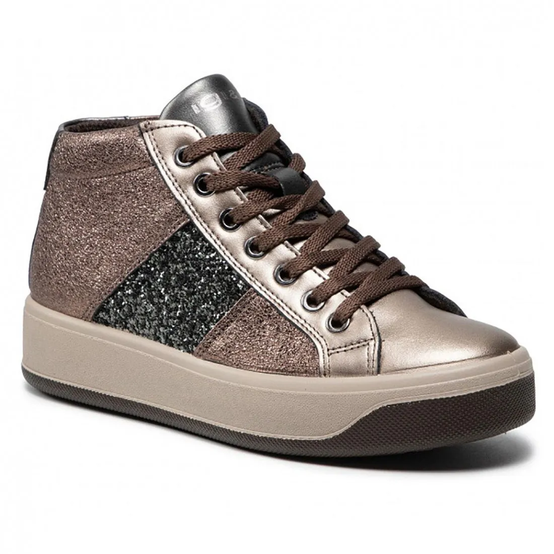 Sneaker hi-top da donna Igi & Co bronzo in pelle laminata e glitter