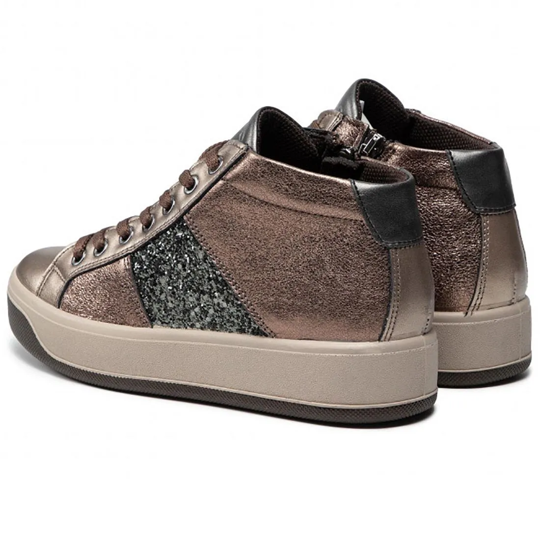 Sneaker hi-top da donna Igi & Co bronzo in pelle laminata e glitter