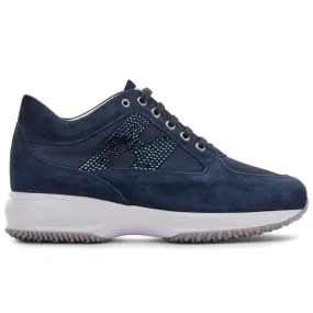 Sneaker Hogan Interactive blu in camoscio e tessuto con strass