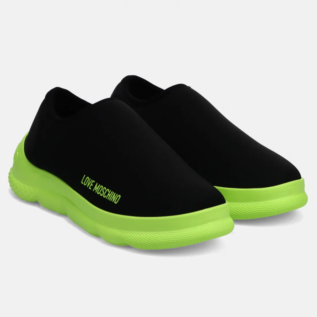 Sneaker slip on Love Moschino nera con maxi suola verde acido